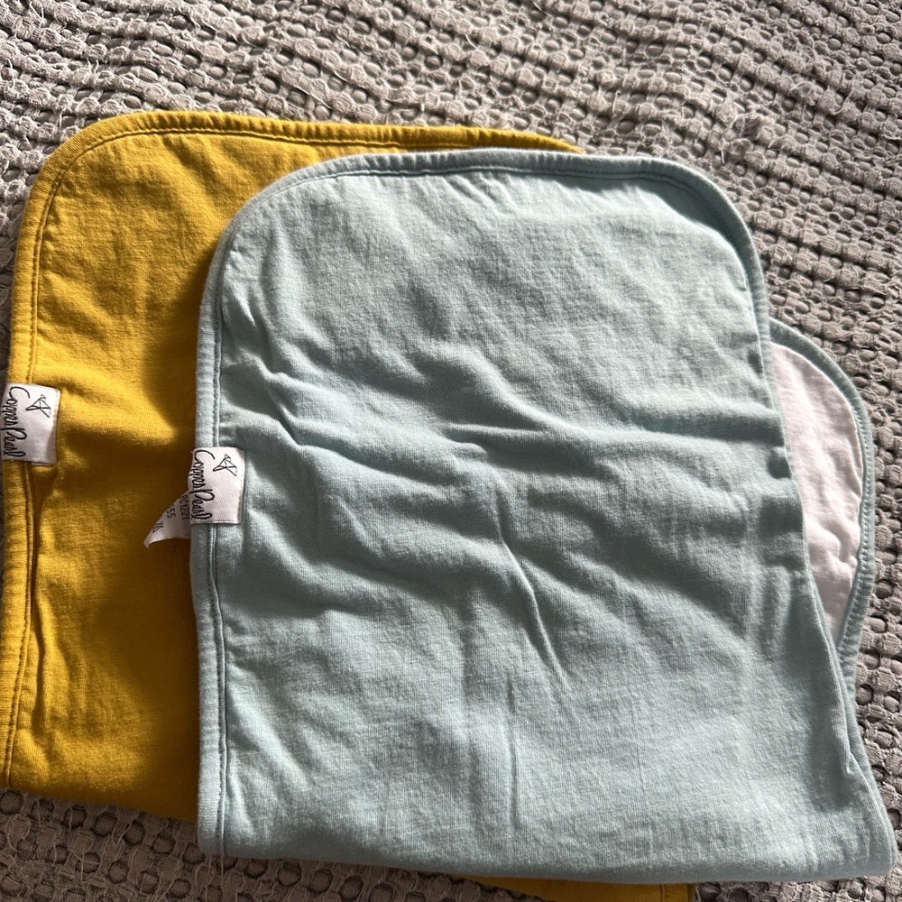 Copper Pearl Burp Cloths (2) and 4 cloth bibs
